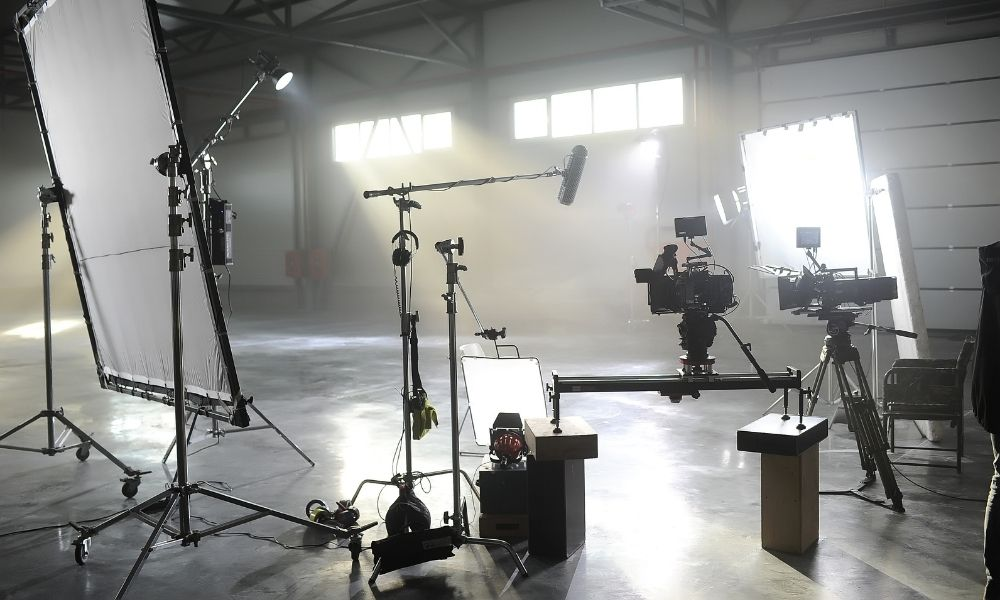 Professional LED lighting on a film production set